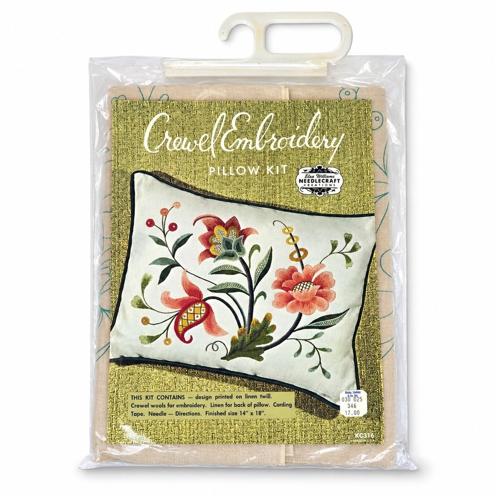 Vintage Elsa Williams Crewel Embroidery Pillow Kit KC316 Floral 14x18 Unworked
